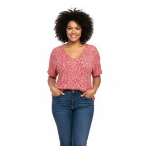 Penningtons In Every Story Plus Size Chic Red Floral Patterned Women's Blouse